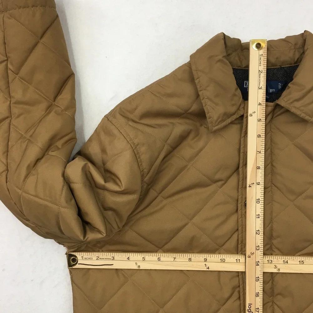 Vintage Polo Ralph Lauren Quilted Barn Jacket Tan Full Zip Collar Pockets Mens L